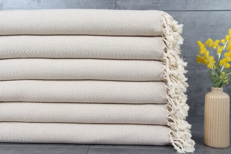 Turkish Towel Chevron Light Beige Bath Towel, Organic Cotton, 40x71 Inches