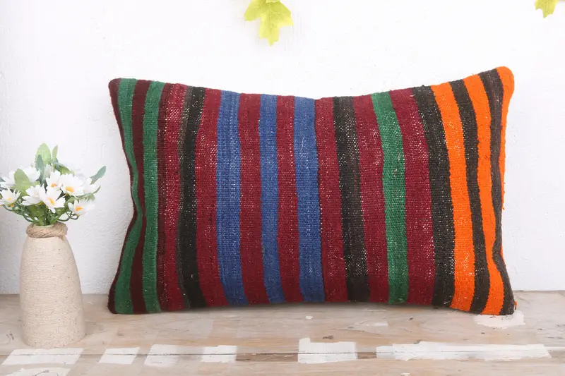 Pillow Case, Home Decor Pillow, Ethnical Kilim Rug Pillow, Throw Kilim Pillow, Handwoven Pillow Case, 12x20 Blue Cushion Cover - 2