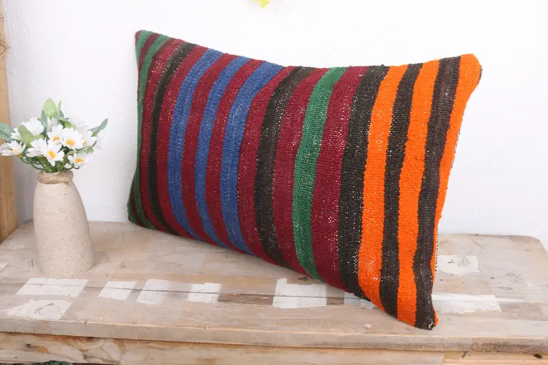 Pillow Case, Home Decor Pillow, Ethnical Kilim Rug Pillow, Throw Kilim Pillow, Handwoven Pillow Case, 12x20 Blue Cushion Cover - 4