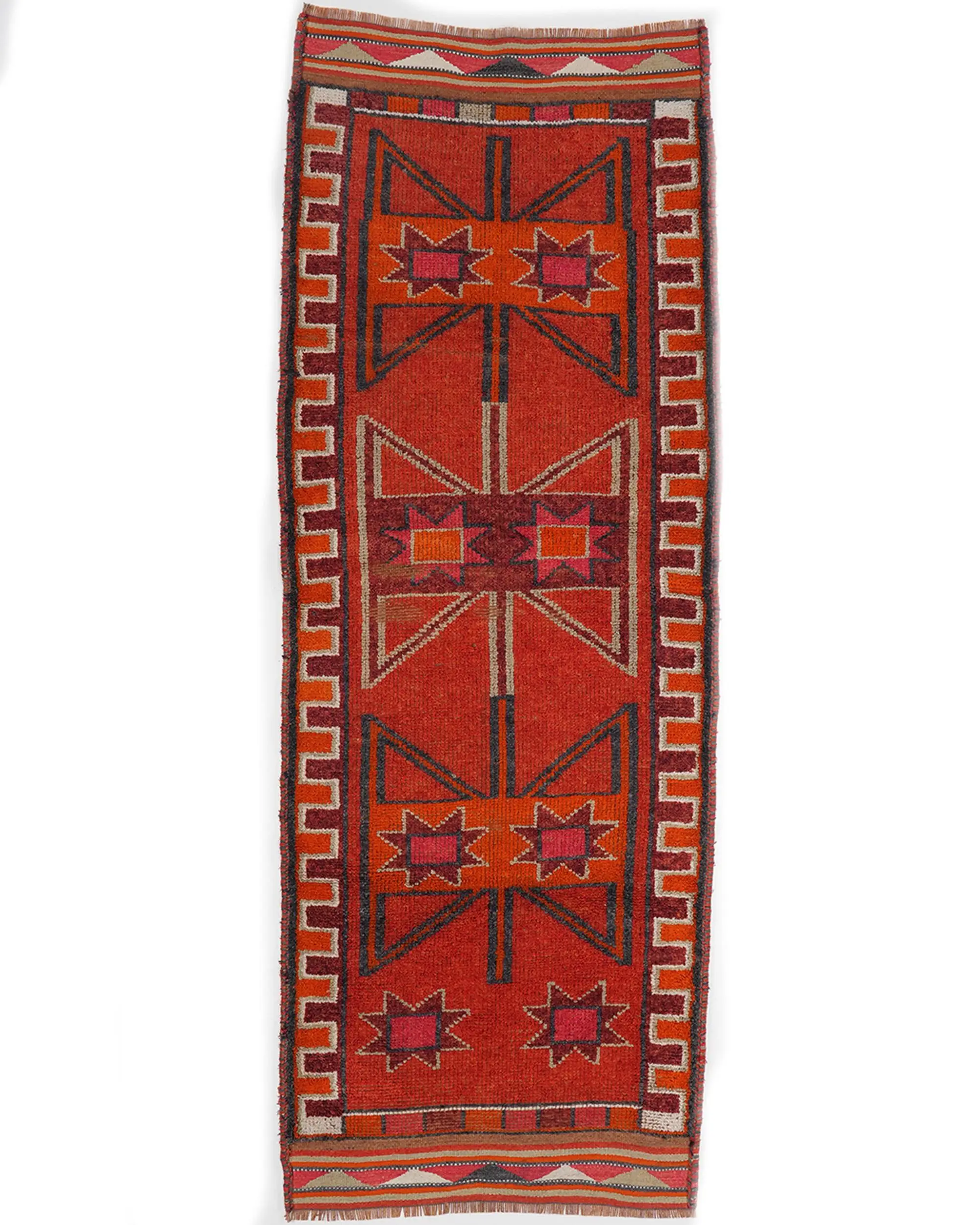 Turkish Vintage Herki Rug 3.2x9 ft, Red Runner Polka dot Wool Rug - 1