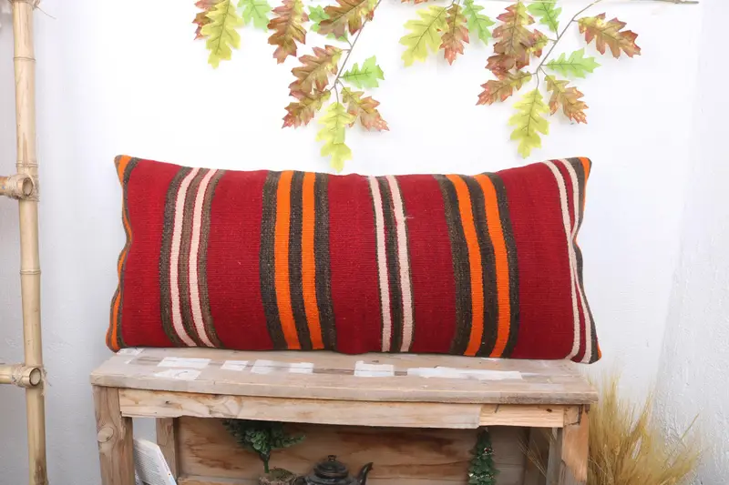 16x36 Red Cushion Cover, Gift Pillow, Kilim Rug Cushion Case, Pillow, Pattern Throw Pillow Case, Boho Pillow, Art Deco Pillow Sham, Kilim Pillow - 1
