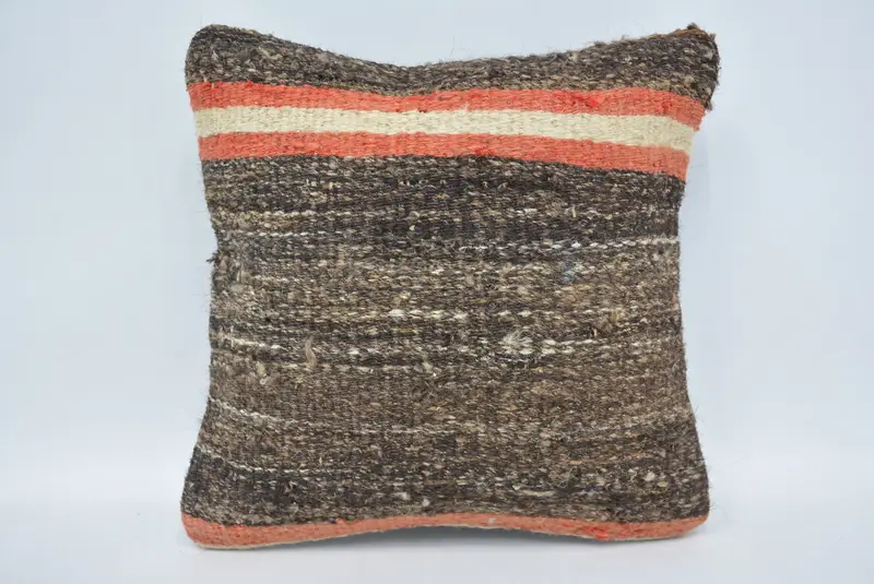 Vintage Kilim Throw Pillow, Rustic Cushion Case, Cushion Cover, 12x12 Brown Pillow Cover, Interior Designer Pillow, Vintage Pillow - 1