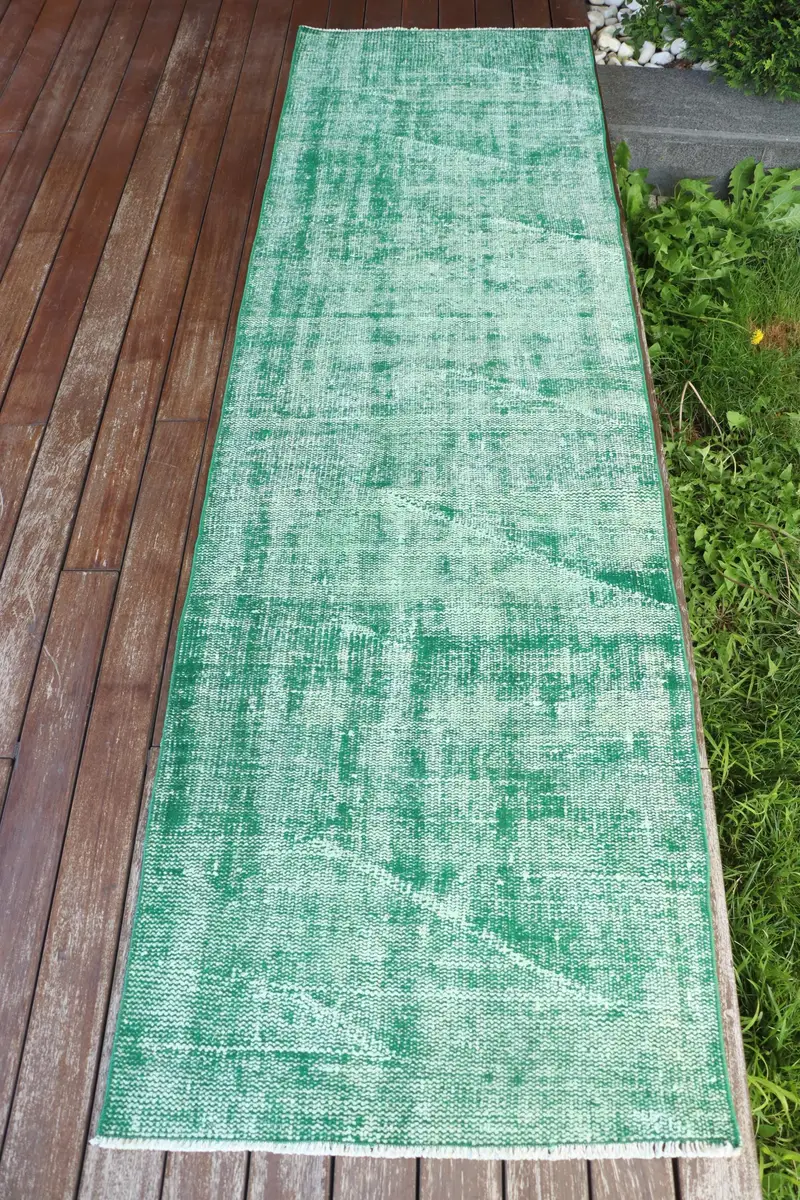 Alfombra de lunares verdes hecha a mano, 0,2x7,7 pies