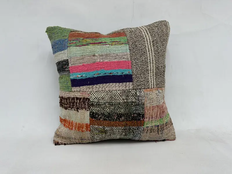 Boho Pillow, Pillow for Sofa, Retro Throw Pillow, 20x20 Blue Pillow, Sofa Bolster Pillow Cover, Throw Kilim Pillow, Cushion Cover - 1