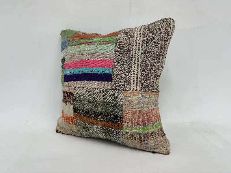 Boho Pillow, Pillow for Sofa, Retro Throw Pillow, 20x20 Blue Pillow, Sofa Bolster Pillow Cover, Throw Kilim Pillow, Cushion Cover - 4