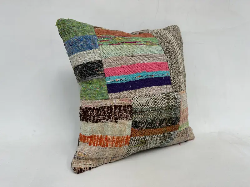 Boho Pillow, Pillow for Sofa, Retro Throw Pillow, 20x20 Blue Pillow, Sofa Bolster Pillow Cover, Throw Kilim Pillow, Cushion Cover - 3