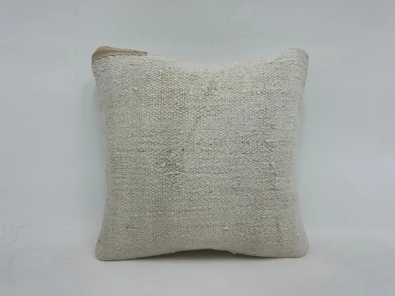 Square Throw Cushion, Interior Designer Pillow, Indoor Pillow Sham, Home Decor Pillow, Turkish Kilim Pillow, Cushion Cover, 16x16 White Pillow - 1