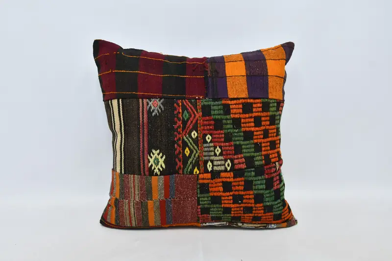 Gift Pillow, Ikat Cushion, Handwoven Pillow Cover Pillow Cover, 28x28 Orange Pillow Case, Pillow Case, Vintage Kilim Pillow, Throw Kilim Pillow - 1