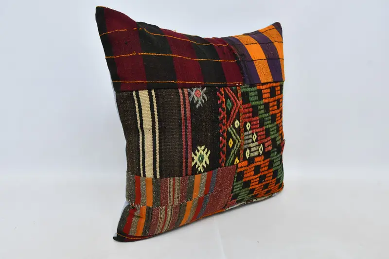 Gift Pillow, Ikat Cushion, Handwoven Pillow Cover Pillow Cover, 28x28 Orange Pillow Case, Pillow Case, Vintage Kilim Pillow, Throw Kilim Pillow - 3