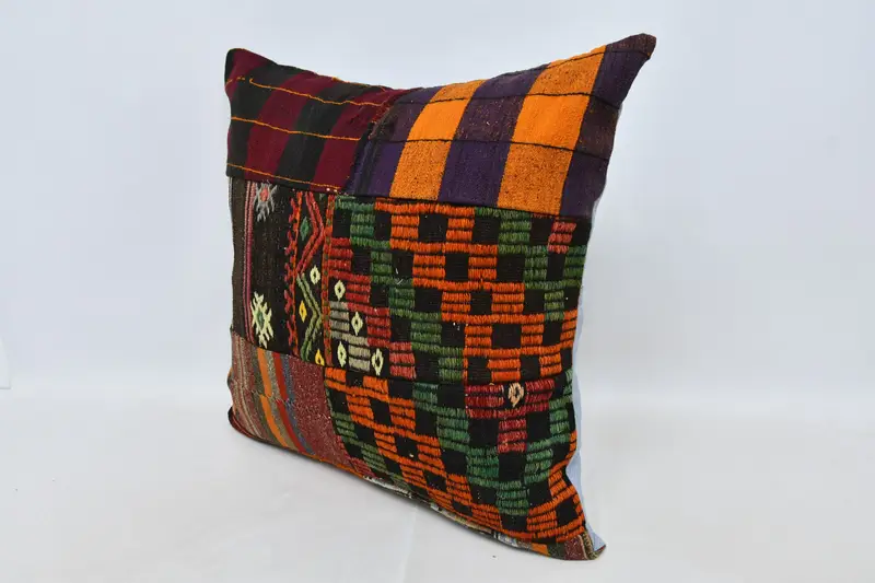 Gift Pillow, Ikat Cushion, Handwoven Pillow Cover Pillow Cover, 28x28 Orange Pillow Case, Pillow Case, Vintage Kilim Pillow, Throw Kilim Pillow - 4
