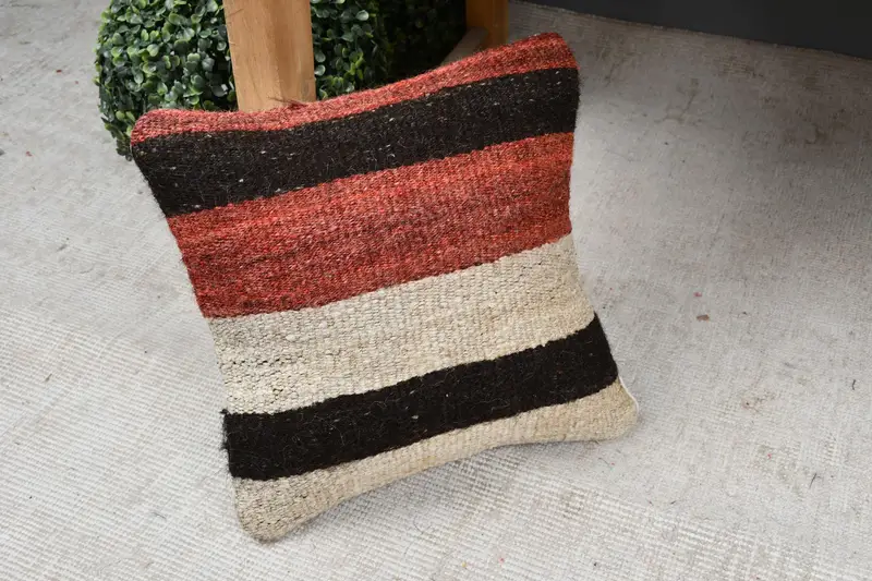 Rustic Pillow Cover, Muted Pillow, 12x12 Red Cushion Case, Kilim Pillow, Pillow Case, Vintage Pillow, Vintage Kilim Pillow - 7