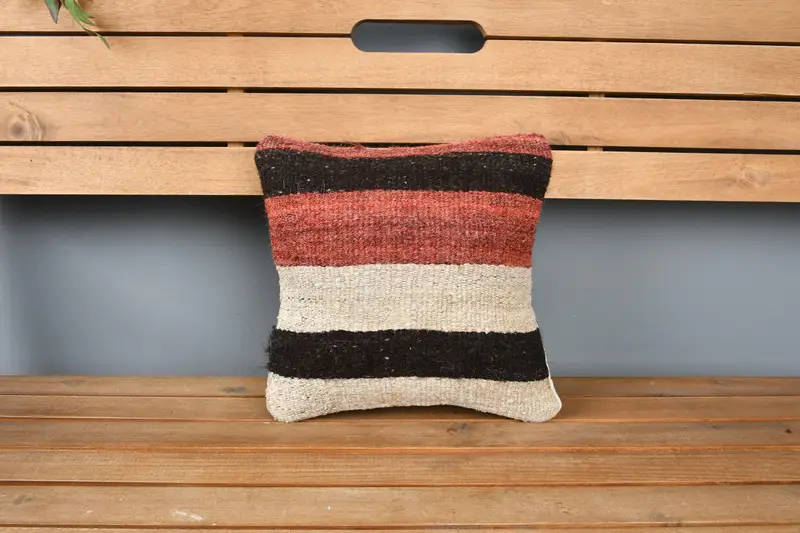 Rustic Pillow Cover, Muted Pillow, 12x12 Red Cushion Case, Kilim Pillow, Pillow Case, Vintage Pillow, Vintage Kilim Pillow - 6
