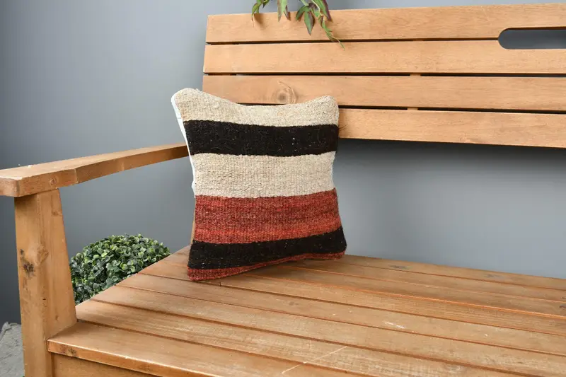 Rustic Pillow Cover, Muted Pillow, 12x12 Red Cushion Case, Kilim Pillow, Pillow Case, Vintage Pillow, Vintage Kilim Pillow - 1
