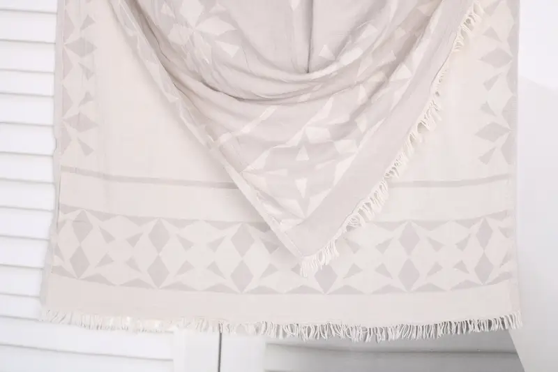 Turkish Towel Light Gray Compass Rose Design, 36x67 Inches