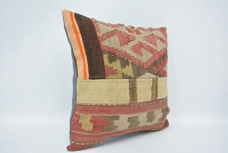 Vintage Kilim Throw Pillow, 16x16 Red Cushion Case, Bolster Cushion Case, Home Decor Pillow, Pillow Case, Handmade Kilim Cushion, Toss Pillow Case - 3