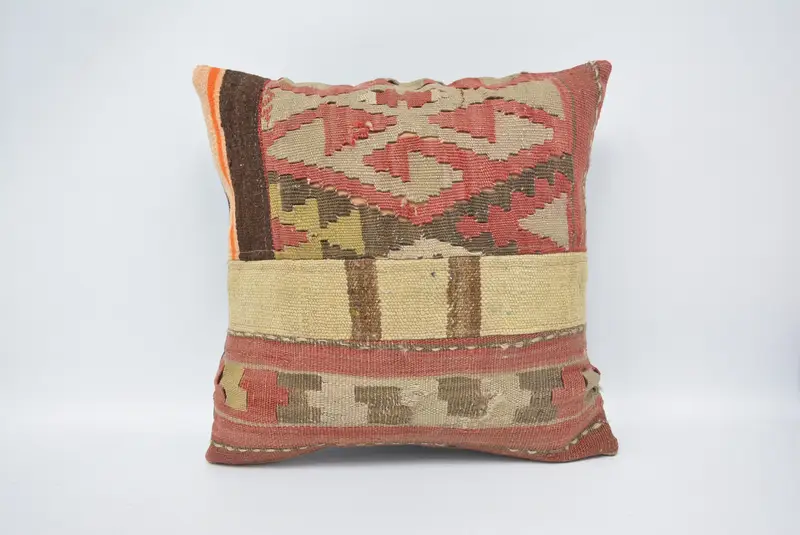 Vintage Kilim Throw Pillow, 16x16 Red Cushion Case, Bolster Cushion Case, Home Decor Pillow, Pillow Case, Handmade Kilim Cushion, Toss Pillow Case - 1
