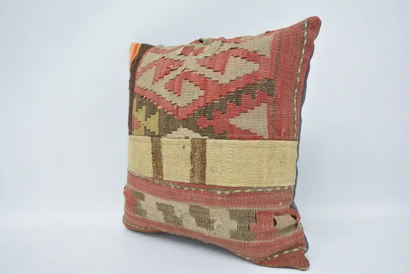 Vintage Kilim Throw Pillow, 16x16 Red Cushion Case, Bolster Cushion Case, Home Decor Pillow, Pillow Case, Handmade Kilim Cushion, Toss Pillow Case - 4