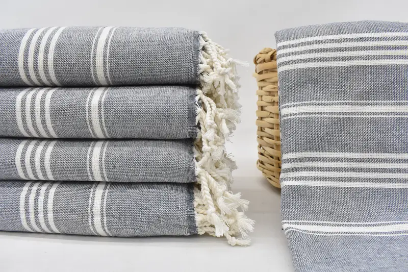 Navy Striped Organic Cotton Bath Towel, 70x40 Inches, Personalized Gift