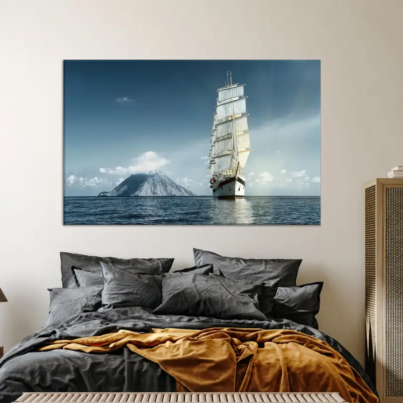 Elegante, bedruckte Leinwand mit tropischer Meereslandschaft für die Bürodekoration