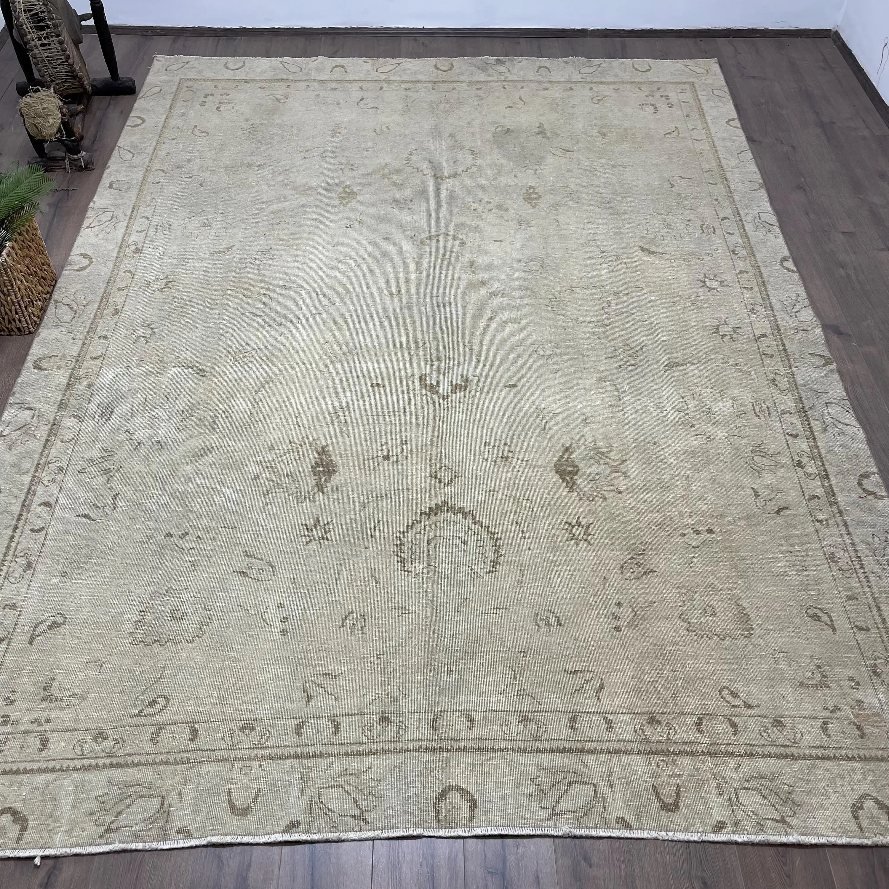8.4x11.5 ft Turkish Oversize Rug, Gray Brown Vintage Floral Wool Rug - 1