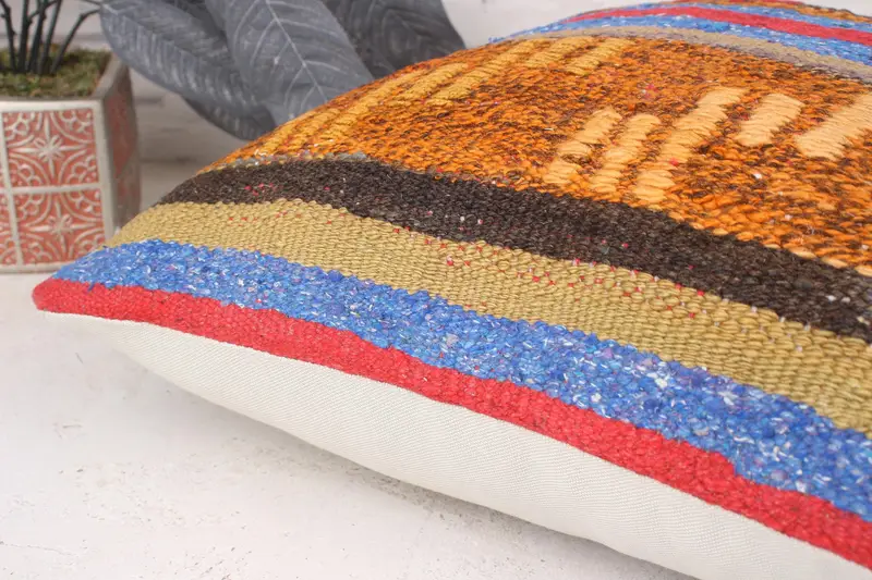 Pillow for Couch, Vintage Kilim Pillow, Customized Cushion, Home Decor Pillow, 18x18 Blue Cushion, Cushion, Handmade Rug Seat Pillow - 6