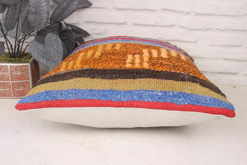 Pillow for Couch, Vintage Kilim Pillow, Customized Cushion, Home Decor Pillow, 18x18 Blue Cushion, Cushion, Handmade Rug Seat Pillow - 5