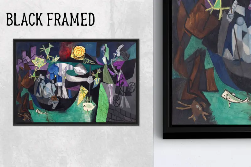 Tuval Baskı Pablo Picasso'nun Antibes'te Gerçeküstü Gece Balık Tutması