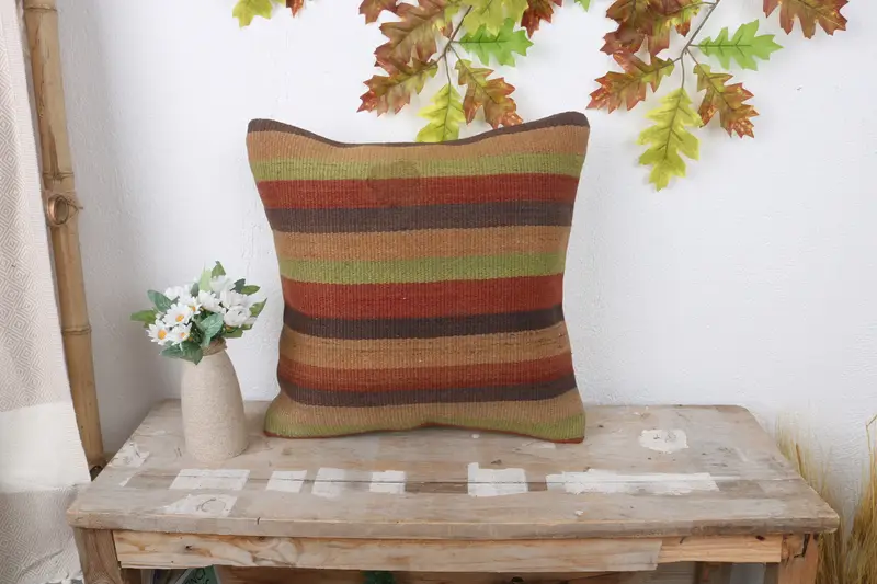 Cushion, Antique Pillows, Throw Kilim Pillow, 16x16 Red Cushion, Knitted Cushion Case, Handmade Kilim Cushion, Aztec Pillow Sham - 1