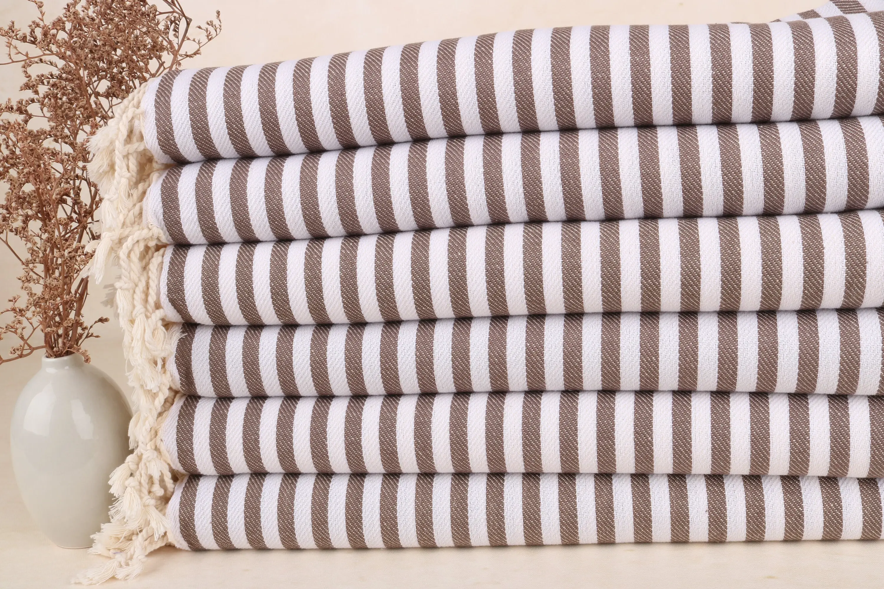 Brown Striped Cotton Bath Towel, Organic, 40x71 Inches - 1