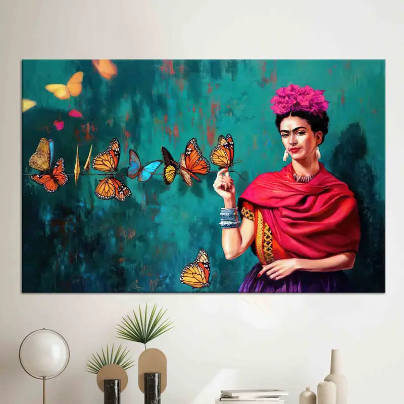 フリーダ カーロ キャンバス: 鮮やかな高級感のある抽象的な女性のポートレート