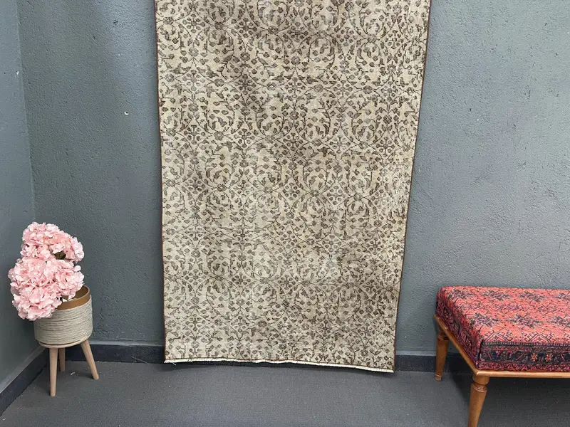 3.6x6.2 ft Rug, Turkish Oushak Rug, Vintage Brown Wool Ikat Rug - 1