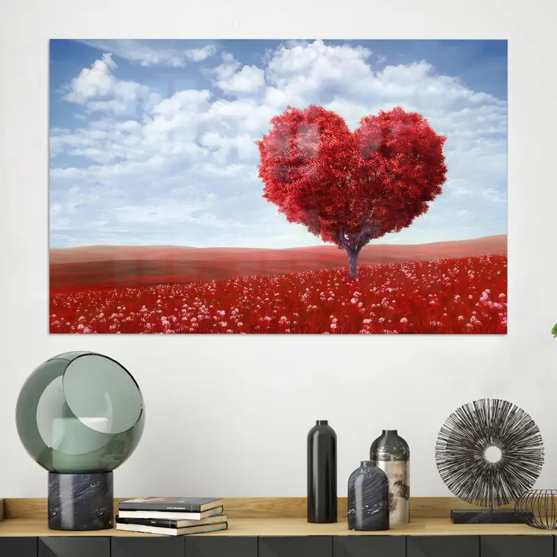 バレンタインデー用のモダンな抽象ハートツリープリントガラス