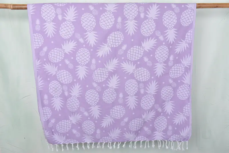 Custom Towel Lilac Pineapple Pattern Organic Cotton/Linen, 36x71 Inches