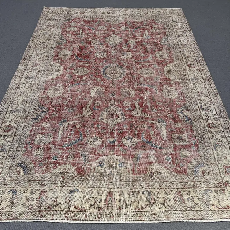 Red and Blue Floral Rug, 0.6x9.7 ft Chic Decor