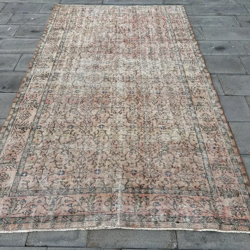 Türk Halısı, 5.5x9.4 ft Büyük Vintage Halı, Oushak Kahverengi Pembe Oryantal Halı - 1