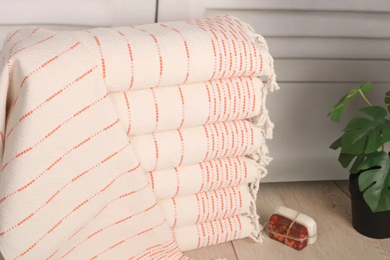 Bridesmaid Gifts Striped Design Orange Cotton Tea Towel, 36x18 inches