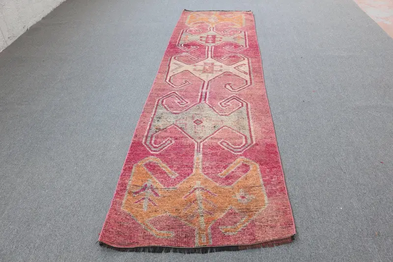 Pink & Green Rug, 3x10.2 ft Chic Check Design