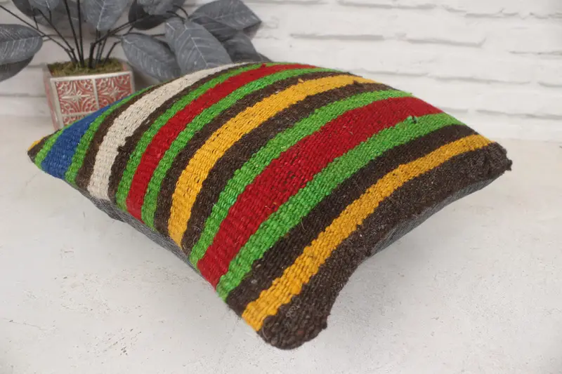 Kilim Pillow Cover, Aesthetic Pillow Case, Boho Pillow, Handwoven Cushion, Cushion Cover, 14x14 Red Pillow Cover, Kilim Cushion Sham - 6