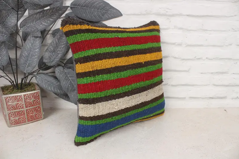 Kilim Pillow Cover, Aesthetic Pillow Case, Boho Pillow, Handwoven Cushion, Cushion Cover, 14x14 Red Pillow Cover, Kilim Cushion Sham - 3