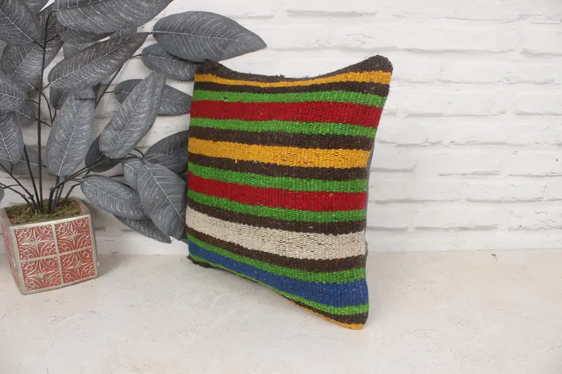 Kilim Pillow Cover, Aesthetic Pillow Case, Boho Pillow, Handwoven Cushion, Cushion Cover, 14x14 Red Pillow Cover, Kilim Cushion Sham - 4