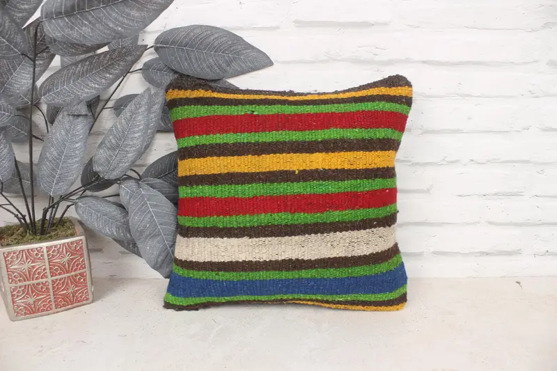 Kilim Pillow Cover, Aesthetic Pillow Case, Boho Pillow, Handwoven Cushion, Cushion Cover, 14x14 Red Pillow Cover, Kilim Cushion Sham - 1