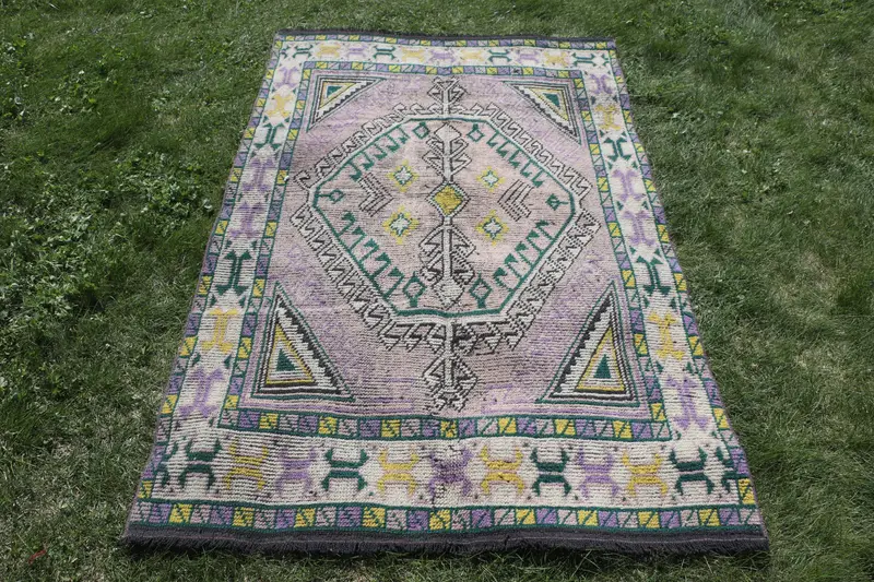 Alfombra vibrante naranja y verde, floral geométrico de 4x6 pies