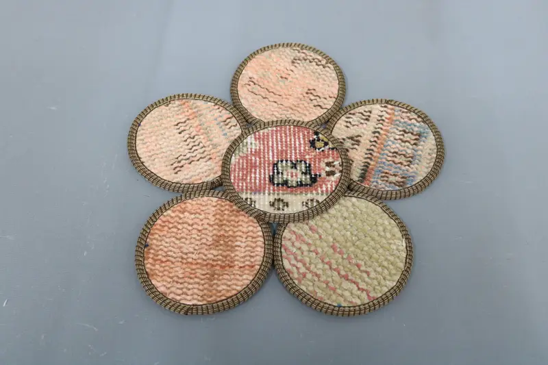 Bohemian Beige and Pink Round Coaster, Unique Bohemian Coaster