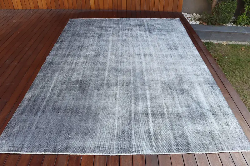 6.6x9.3 ft Vintage Oushak Rug, Gray Camouflage Turkish Wool Rug - 1