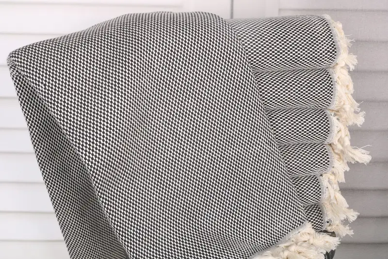 Custom Beach Towel Black Polka Dot Cotton, 40x71 Inches