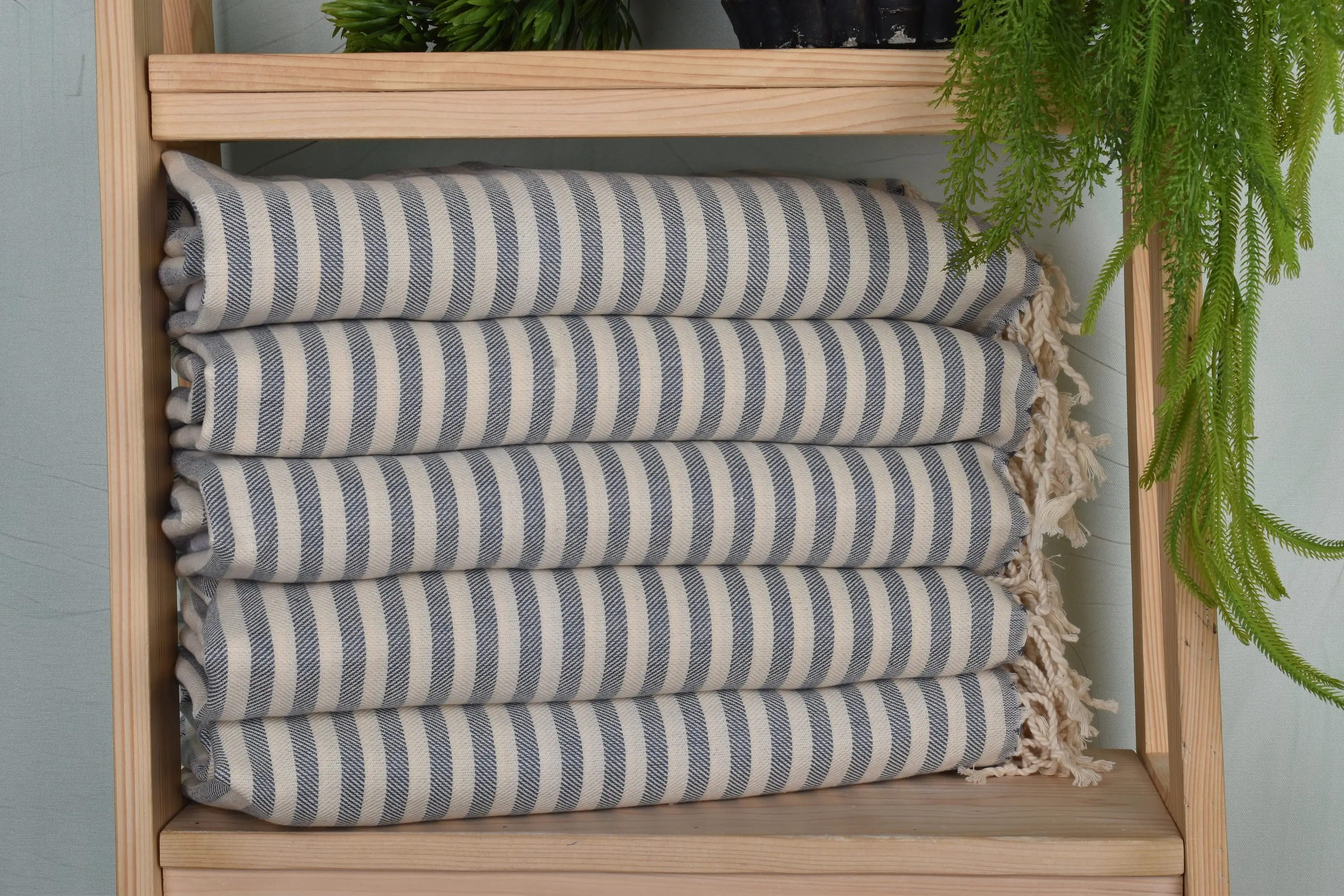 Navy Cotton Tea Towel Striped Dish Towel, 24x40 Inches - 1