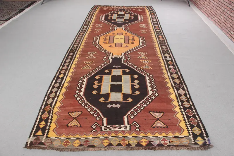 Alfombra de patchwork marrón y negra, decoración elegante de 5x13 pies