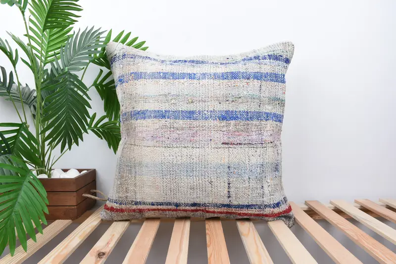 Patio Cushion Cover, Pillow Cover, Couch Pillow Cover, Vintage Pillow, Antique Pillows, 24x24 Blue Pillow Cover, Turkish Pillow - 1