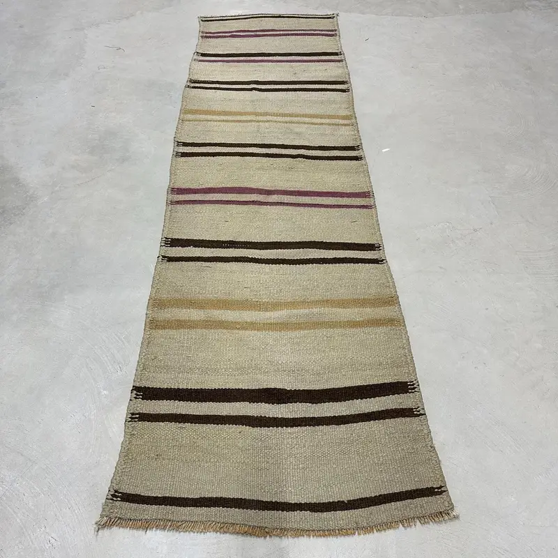 Zarif 2,6x9,5 ft Halı, Bej ve Mor Çiçekli