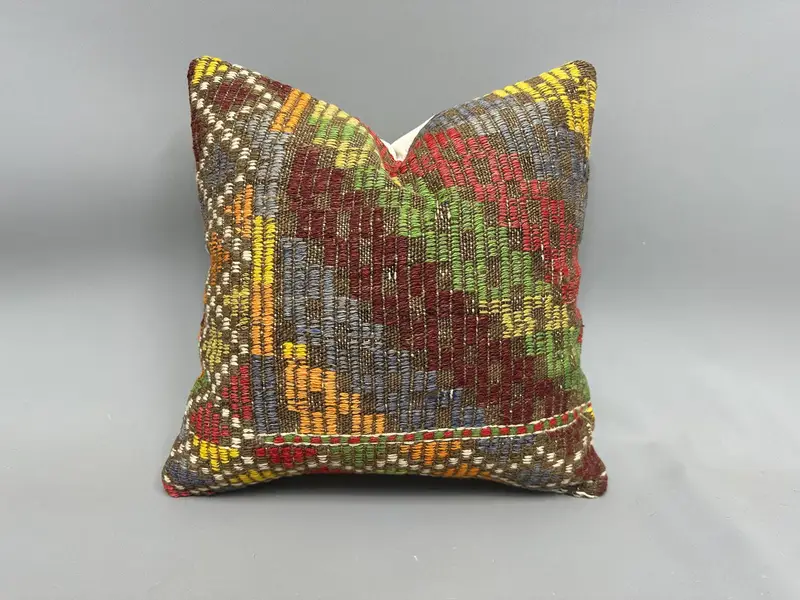 Gift Pillow, Cushion Case, 18x18 Green Pillow, Pillow for Couch, Nomadic Cushion Case, Pastel Cushion Case, Vintage Kilim Throw Pillow - 1